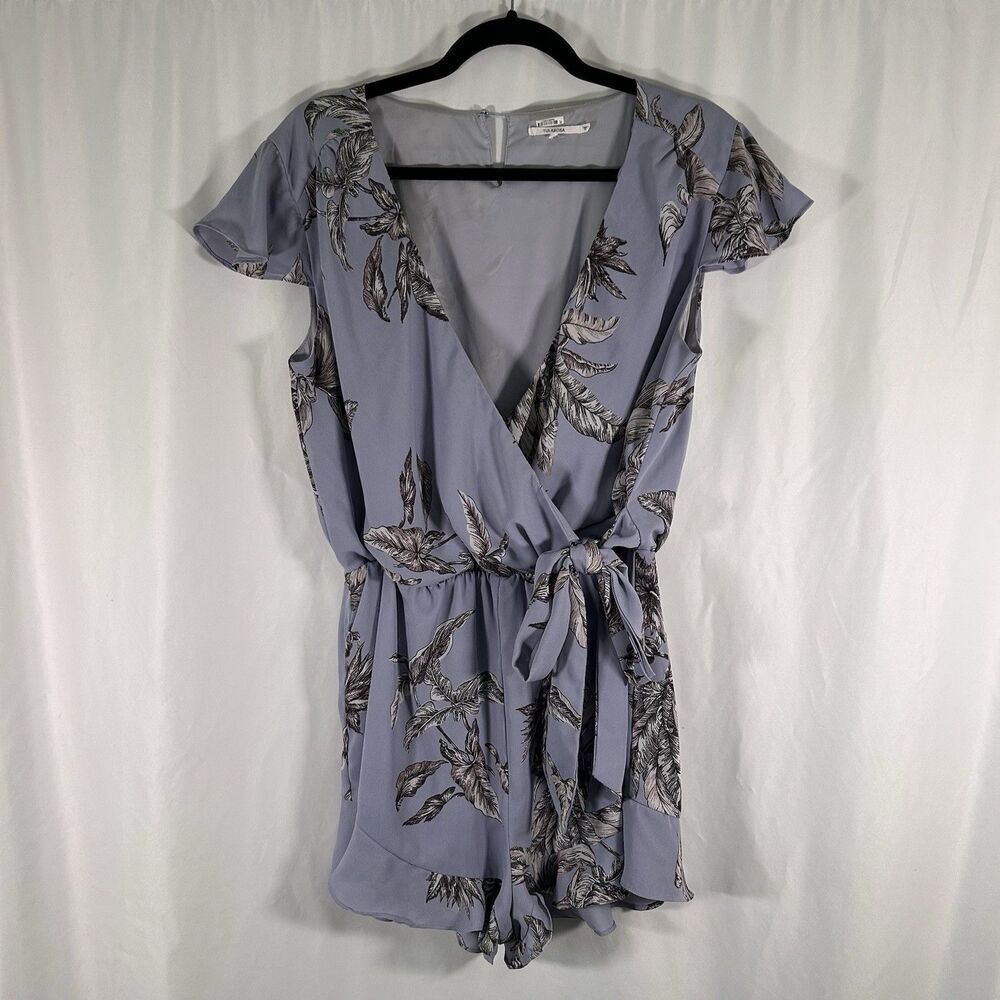 Tularosa Mini Dress Women's Medium Purple Floral Short Sleeve Tie Vneck